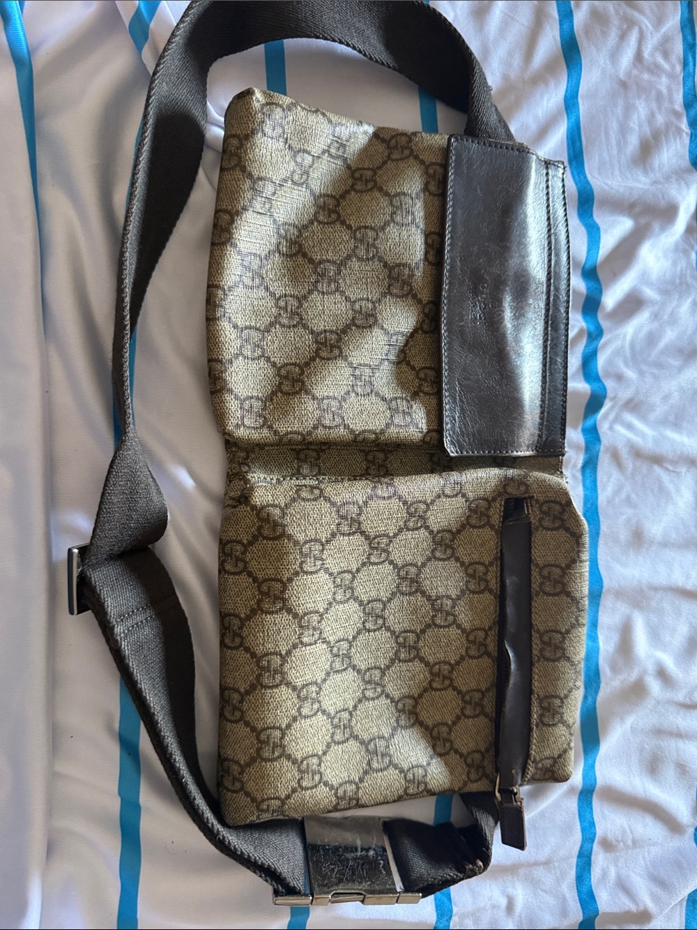 Gucci Monogram Messenger Bag in Beige and Brown